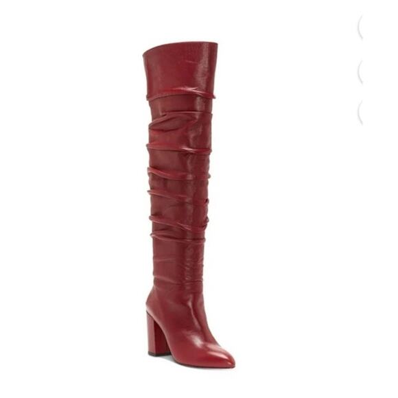 INC International Concepts Tabithaa Leather Over The Knee Boots Merlot 5M - Picture 2 of 8
